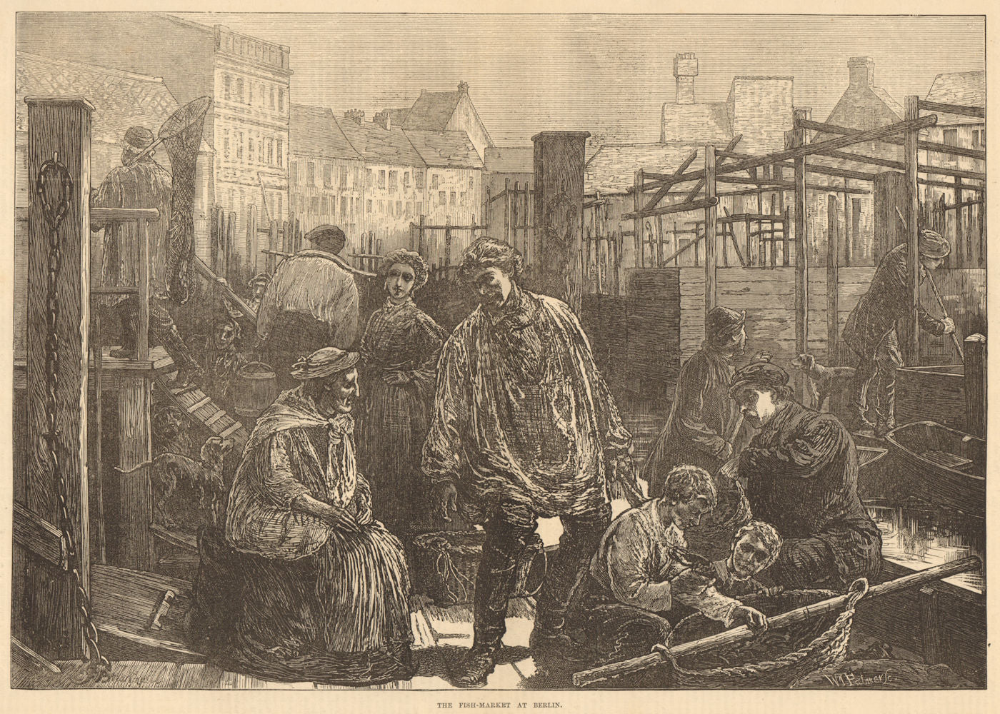 The fish-market at Berlin 1874 old antique vintage print picture